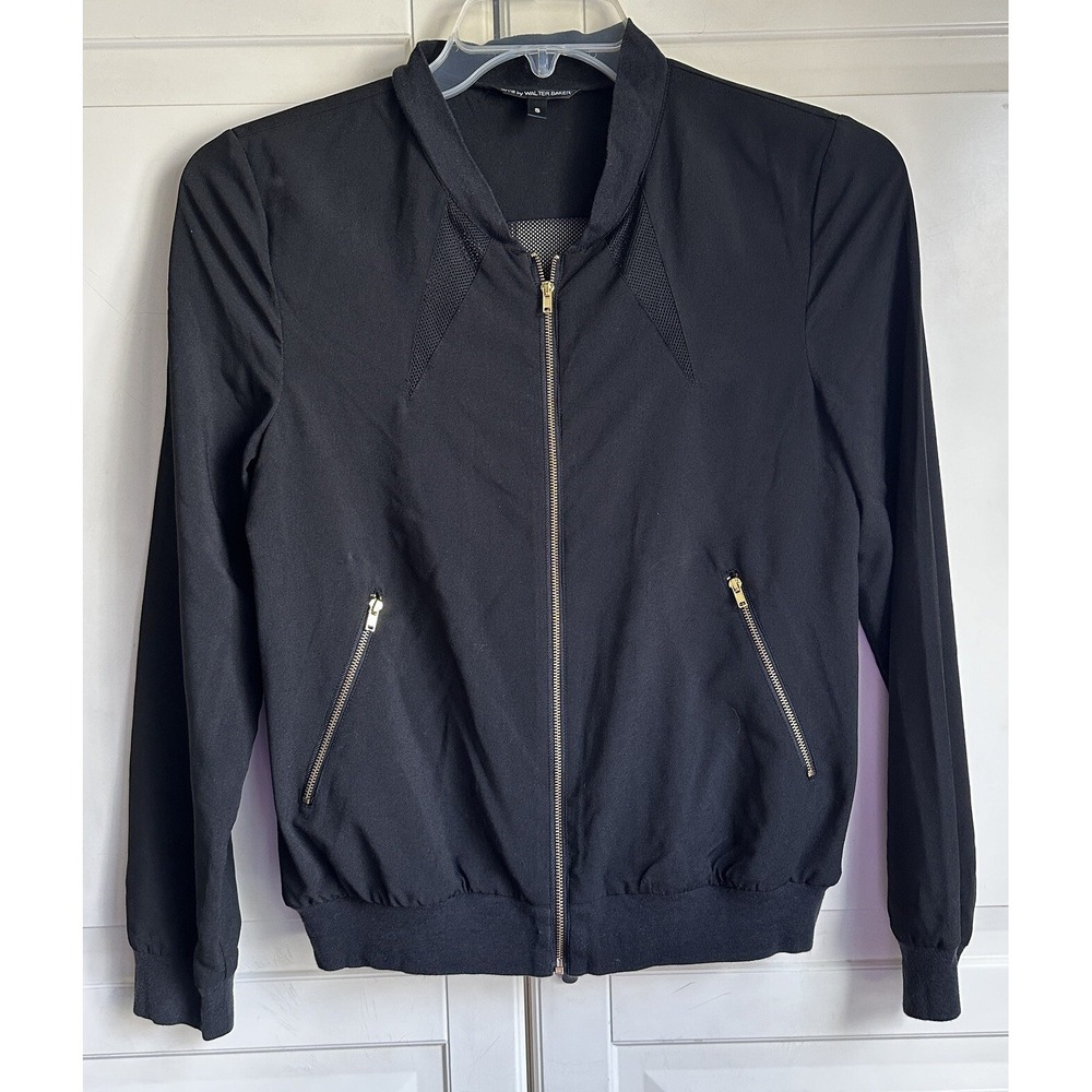 W118 by Walter Baker Jacket Womens Small Black Mesh Gold Zippers‎ Lightweight